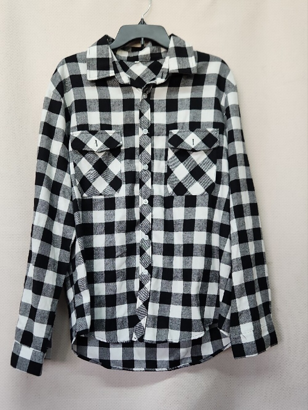 Womens Black & White Checkered Shirt with Purple Sequin Jelly Roll Patch - Picture 3 of 6